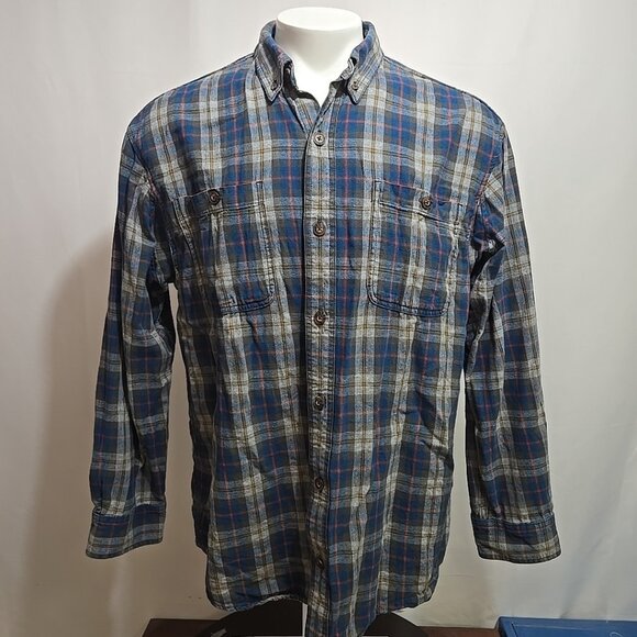 Duluth Trading Free Swingin Flannel Shirt Mens Size Large Blue Button Up Pockets - Picture 1 of 9